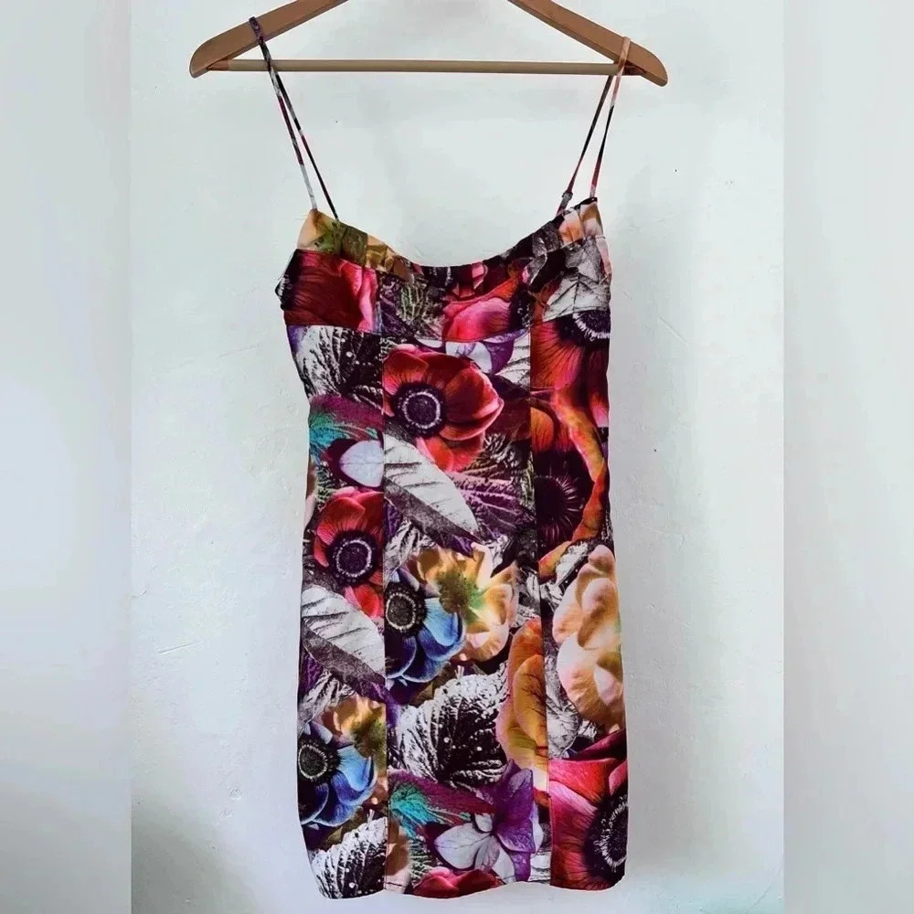 Urban Outfitters Mini Slip Dress Sz XS Colorful Floral Strappy Bodycon